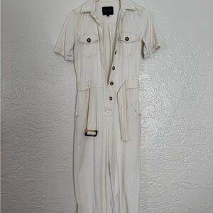 Massimo Dutti Ivory Belted Jumpsuit